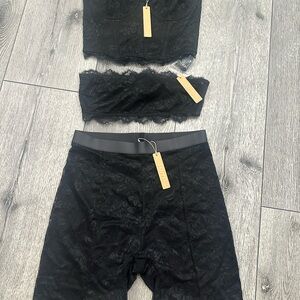 SKIMS Black Lace Shapewear Three-Piece Set